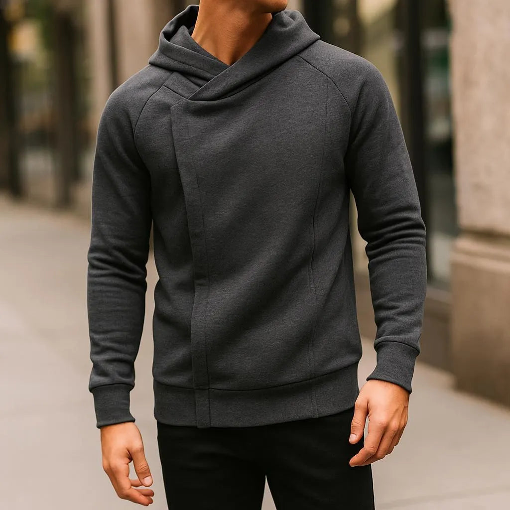 Sergi - Sudadera con capucha y cremallera cruzada